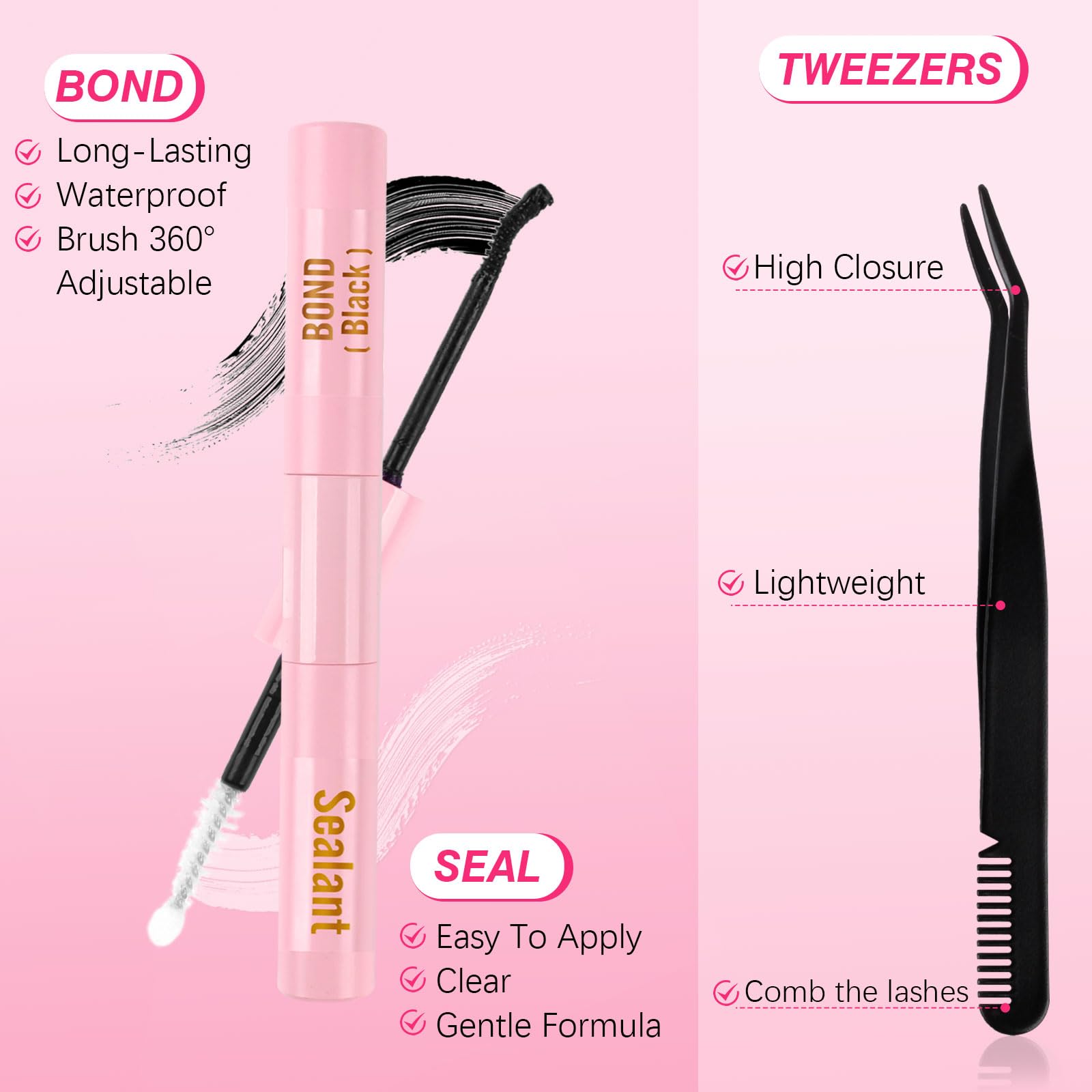 Kiusatig Eyelash Extension Kit 190PCS DIY Individual Eyelashes Kit Cluster Lashes D Curl 8-16mm Lash Extension Kit with Lash Bond and Seal Lash Kit with Lash Tweezers Set(30D+40D-8-16Mix Kit) - Image 2