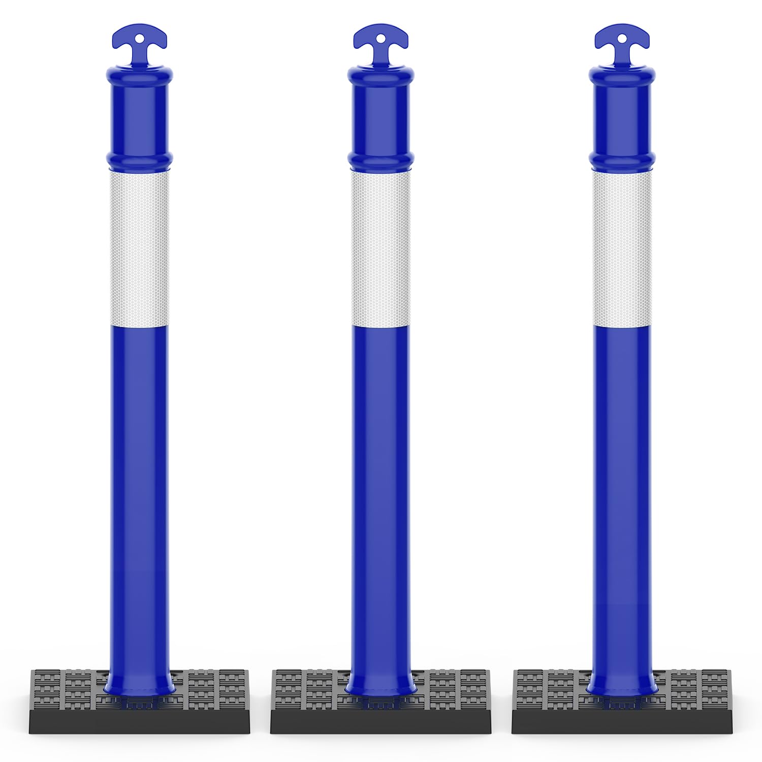 RoadHero 45 Inch Delineator Post with Rubber Base, Heavy Duty Blue Traffic Delineator Posts Cones with Reflective Collars for Parking Lots, Road