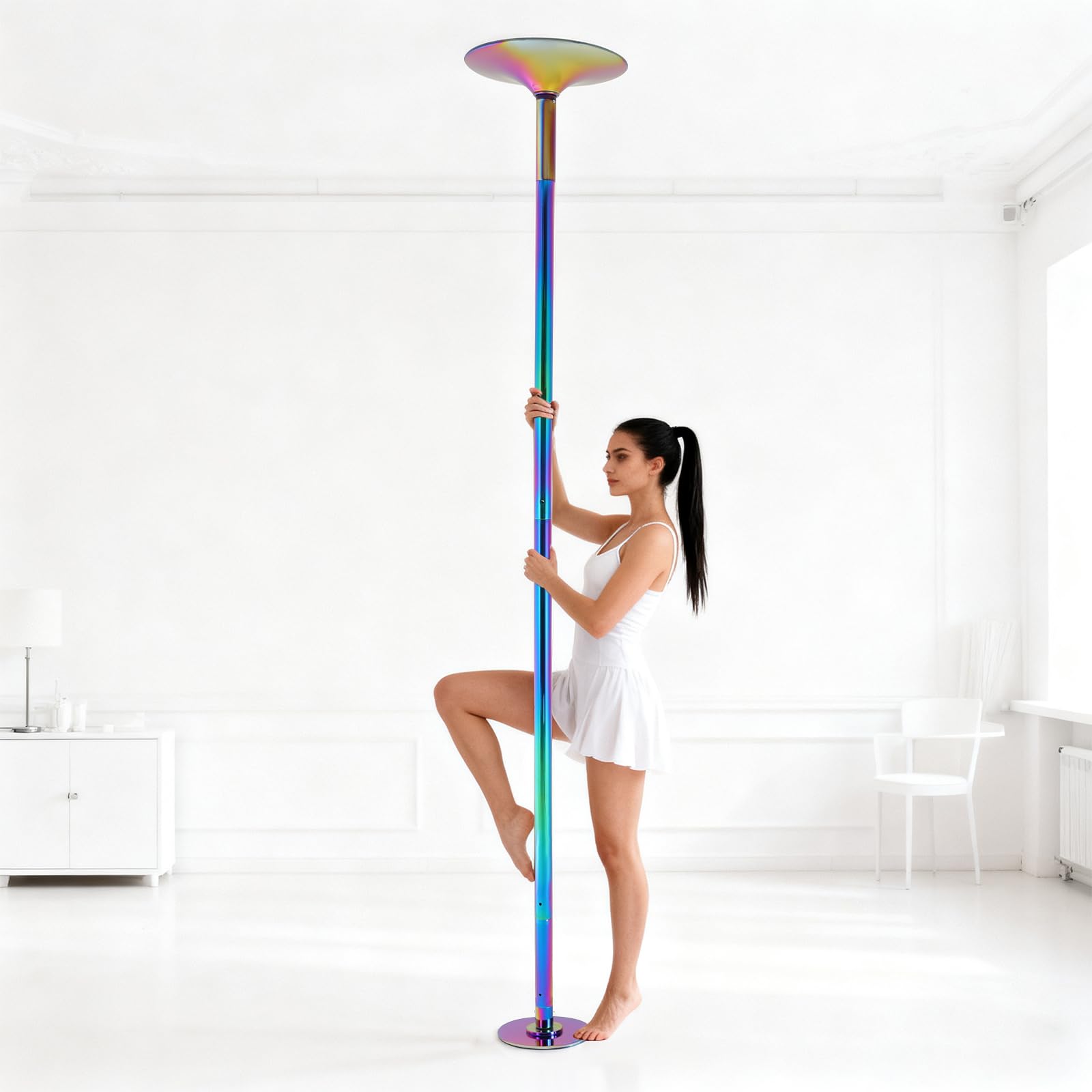Poledance - Asta per interni, altezza regolabile 88-108 pollici, portata 200 kg, per pole dance e fitness, con cuscinetti in silicone antiscivolo