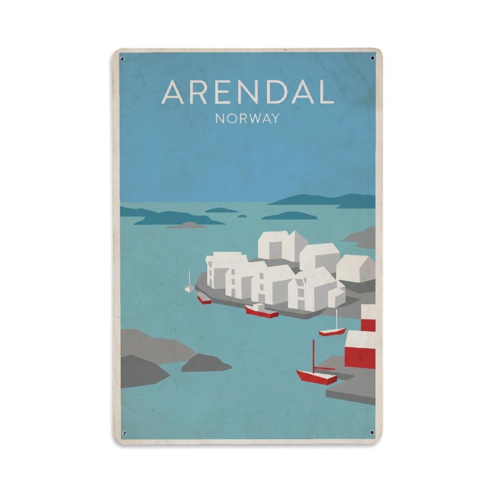 Metal Tin Sign Vintage Travel Norway Arendal