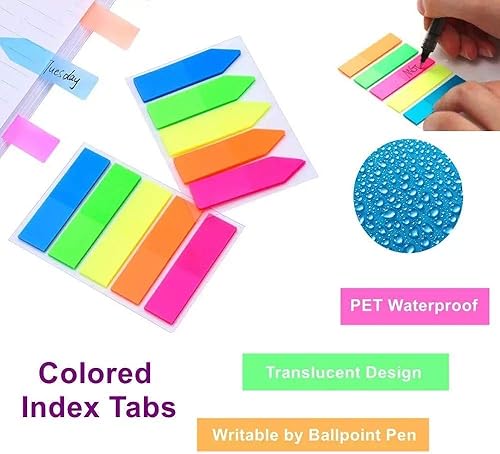 Miniatura 2 de Tvoip 500 marcadores de página de neón 6 juegos de pestañas adhesivas, banderas adhesivas de neón, banderas de página translúcidas impermeables para