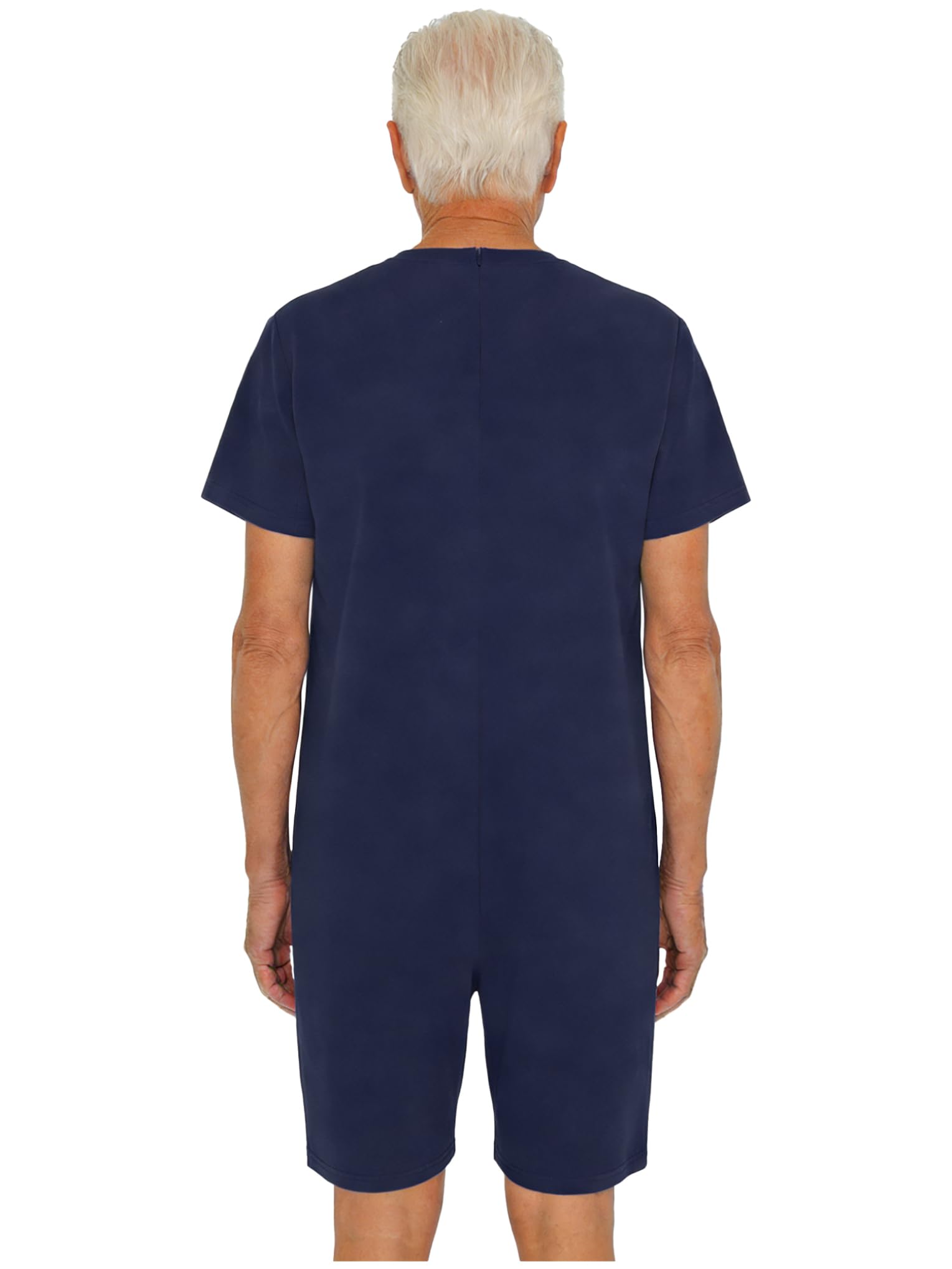 Uomo Pigiama Tutone Sanitario Manica Corta Tuta Recupero Chirurgico Body Sanitario con Cerniera sul Dorso Jumpsuit per Anziani Incontinenza e Alzheimer