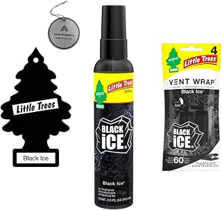 Little Trees Air Freshener | Vent Wrap pack of 4 | 1 Bottle Little Tree Spray | 6 Little tree Hanging Tree For Home, Trucks, RV, Van or car AHSR Products bundle + Bonus AHSR Air Freshener (Black Ice)