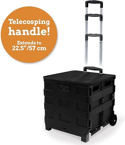 Miniatura 4 de Inspired Living Carro utilitario plegable ultra delgado de 2 ruedas con tapa utilizada como asiento de hasta 250 libras, mango telescópico, súper