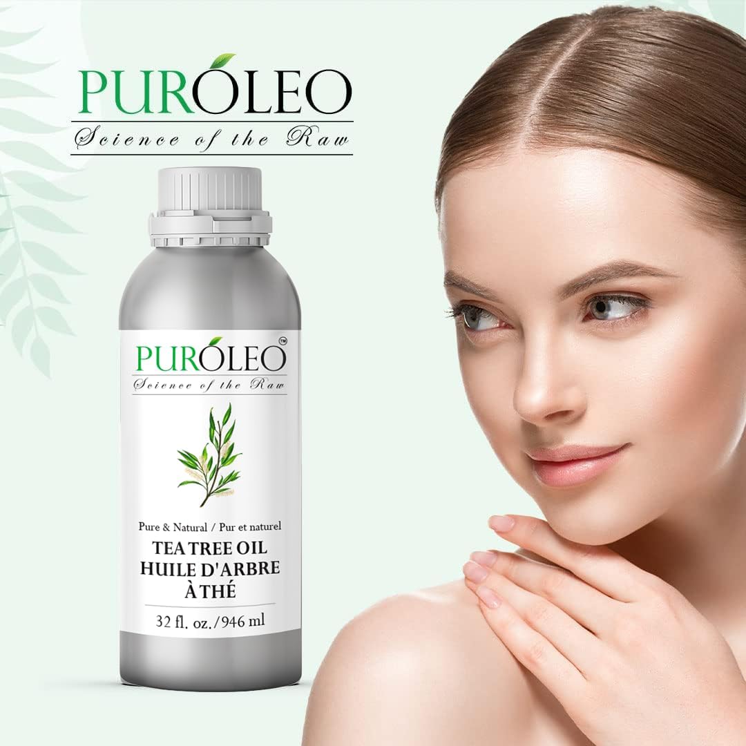 PUROLEO Tea Tree Essential Oil 32 Fl Oz/946 ML (Packed in Canada) 100% Pure and Natural, Premium Quality Aromatherapy Oil for Diffuser, Skincare and Haircare, Refreshing and Invigorating Scent