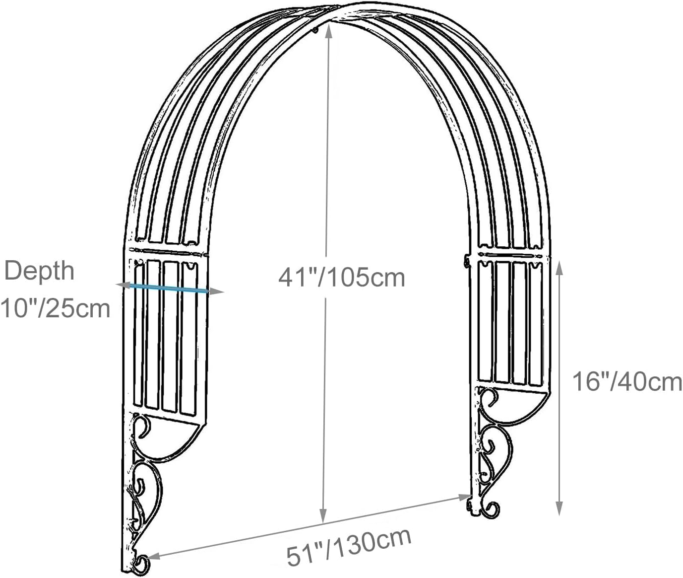 Steel Trellis Arch, Wall-Mounted Garden Arbor Trellis, Door Window Wall Decorative Semi-Circular Arbors for Climbing Plants, Plant Support for Windows Doors Entrances(Black,51 * 10 * 41 Inch)