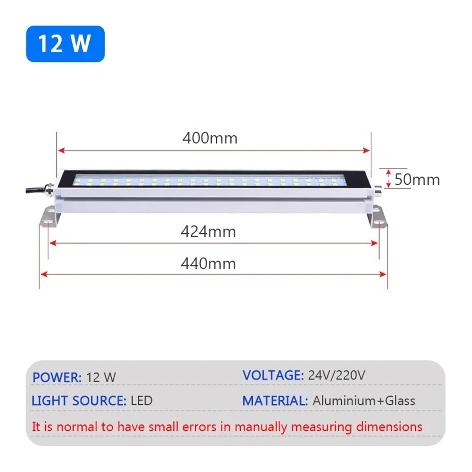 LED 24 ~ 230 V IP67 lampa robocza do obrabiarek, wodoodporna, olejoodporna, odporna na wybuchy, lampa tokarska, warsztat, lampa ze stopu aluminium (L40 cm, zimna biel, AC110-230 V)