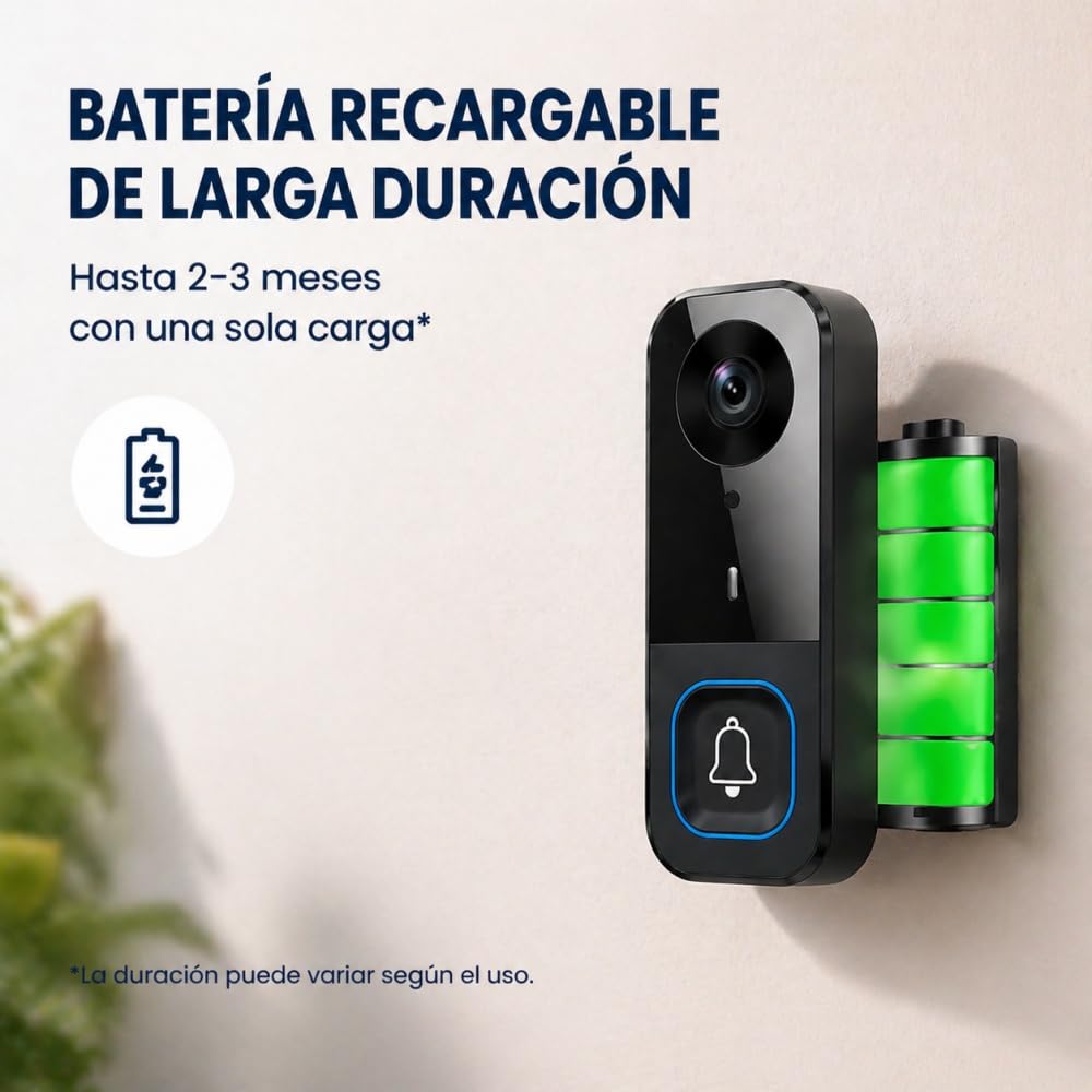 TKMARS Timbre con Cámara Exterior, Videoportero, Visión Nocturna Infrarroja, Timbre Inalámbrico Exterior Impermeable con Pantalla IPS de 4,5 Pulgadas, Sin WiFi (Negro)