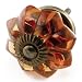 Old Amber Glass Cabinet Knobs 4 Pc Cupboard Drawer Pulls & Handles ~ K85 Old Amber Melon Style Glass Knobs with Antique Brass Hardware ~ Glass Knobs, Handles & Pulls for Dresser, Drawers, Cabinets & Vanity