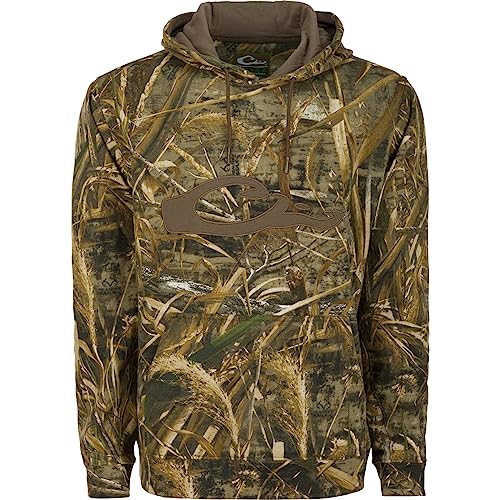 Drake Waterfowl Men's Soft Moisture-Wicking Hunting Hoodie w/Drawstring Hood & Kangaroo Pouch, Embroidered Logo, Max-5 Camo