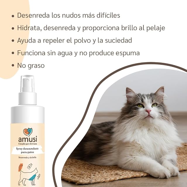 Foto 3 de 7 de amusi Spray Desenredante para Gatos 250 ml 100% Natural y Vegano. Desenreda y Suaviza el Pelo de los Gatos.…