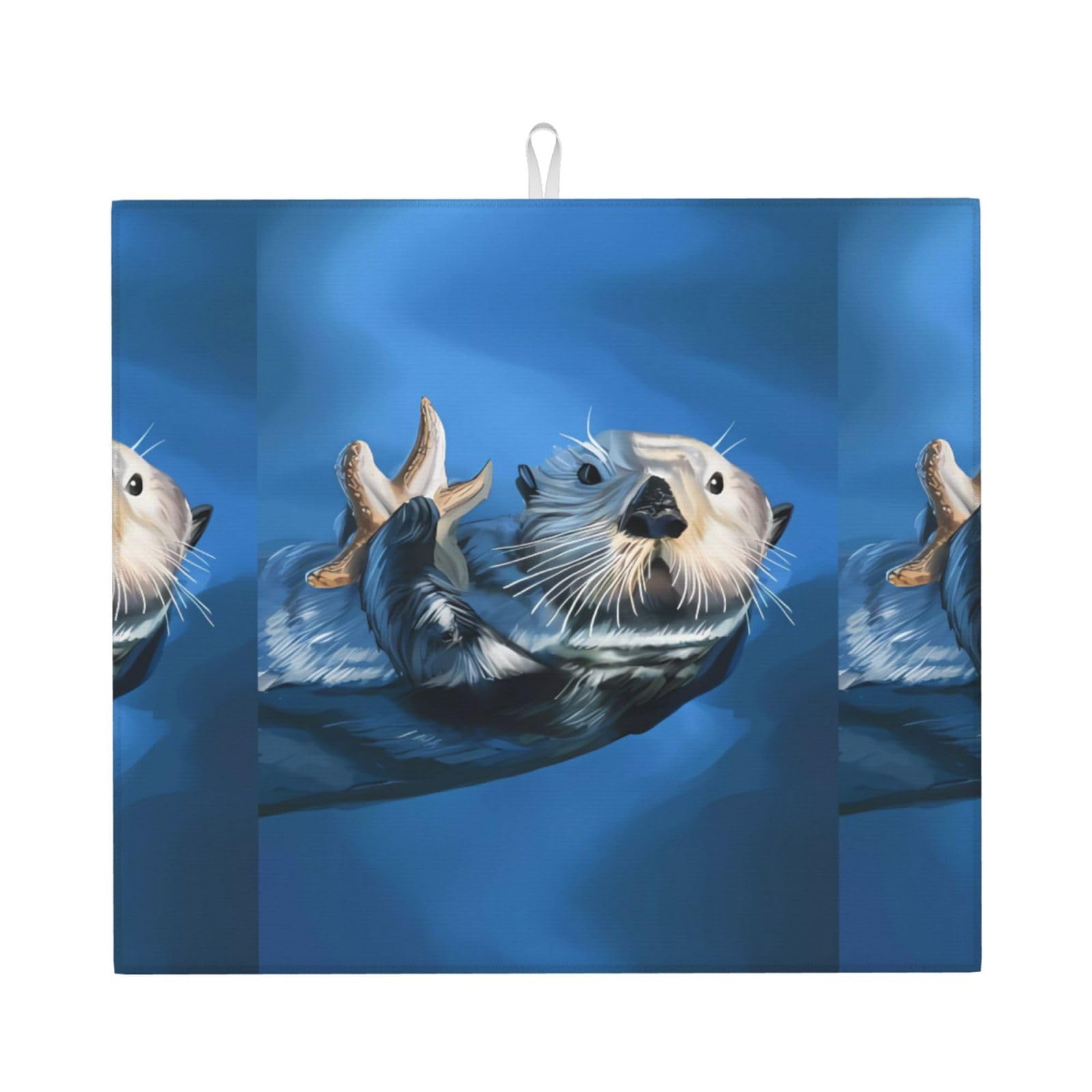 Yyhhaofa Black Sea Otter Prints Kitchen Drying Mat – Absorbent Dish Throw For Countertops, Non-Slip Quick-Dry Layer With Stylish Prints