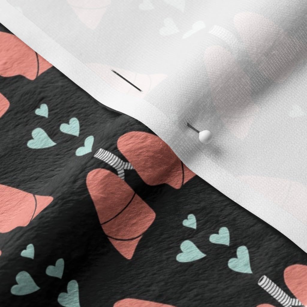 Spoonflower Fabric - Coral Mint Hearts Black Lungs Pulmonary Doctor Medical Air Medicine Printed on Minky Fabric by The Yard - Sewing Baby Blankets Quilt Backing Plush