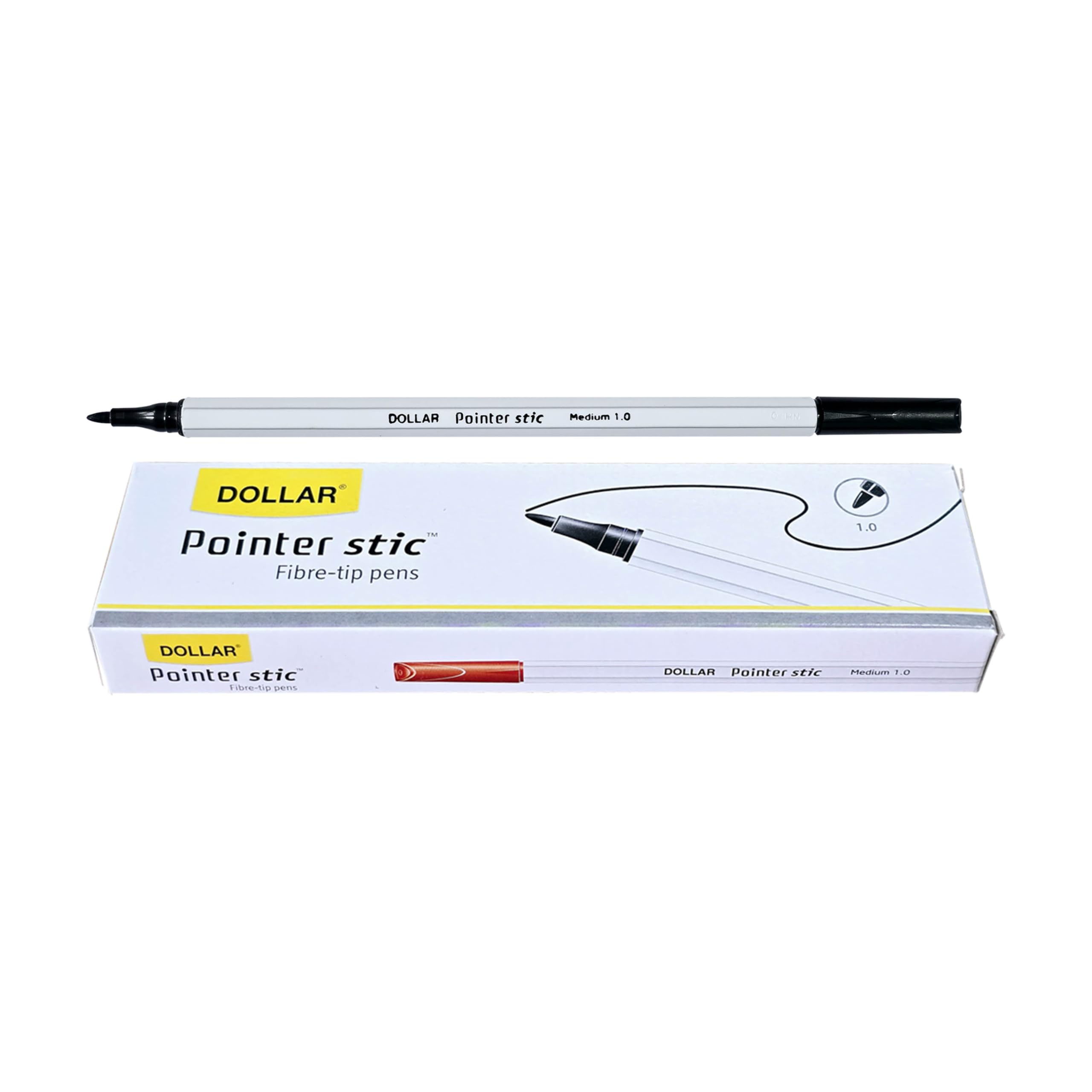 DOLLAR PS10 Felt Tip Pens, Medium Point (1.0 mm), BLACK, Pack of 10, Writing Pens, For Drawing Sketching Colouring Marking Writing, School Office Home Use