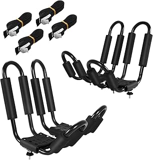 SOARS 4 x Kajakträger, Bootshalter mit Schaumpolsterung, Autodachträger universal, Kajakstütze J-Form, Dachträger für Boot & Kajak inkl. 4 Befestigungsbänder