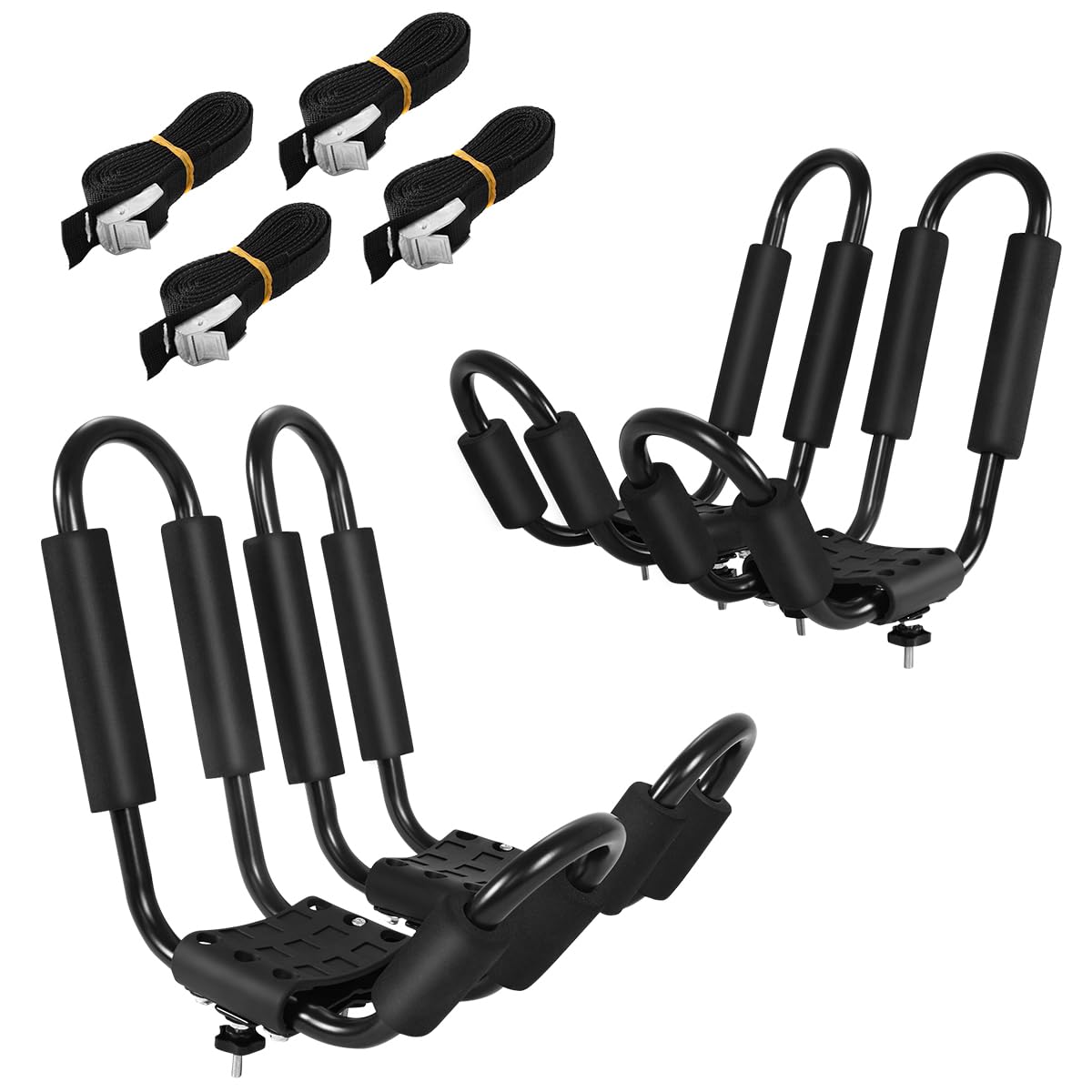 SOARS 4 x Soporte para Kayak, Soporte para Barco con Acolchado de Espuma, Baca Universal para Coche, Soporte para Kayak en Forma de J, Baca para Barco y Canoa Incl. 4 Correas de Sujeción