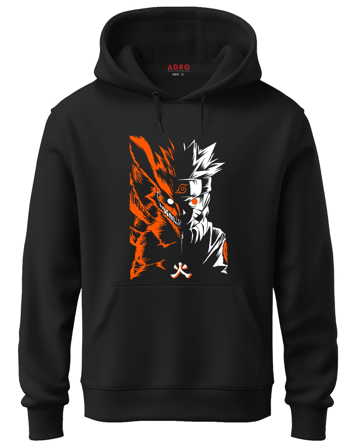 ADROMens Hoodies with Naruto Uzumaki Anime Printed, 100% Cotton 340GSM Warm & Soft Fabric.