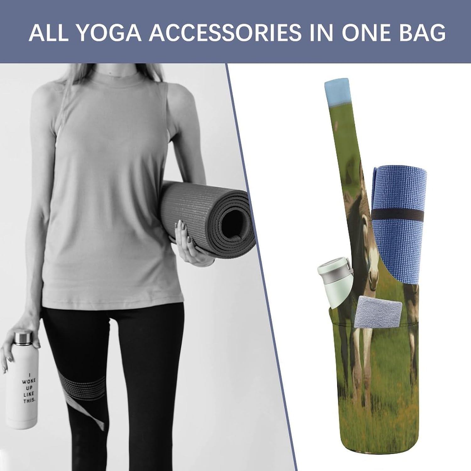 Donkey on Green Meadow Canvas Yoga Mat Bag Yoga Mat Carrier image 4