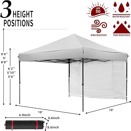 Miniatura 2 de Toldo desplegable de 10 x 10, tienda de campaña instantánea para exteriores con bolsa enrollable, 4 bolsas de arena y 1 pared lateral para tiendas