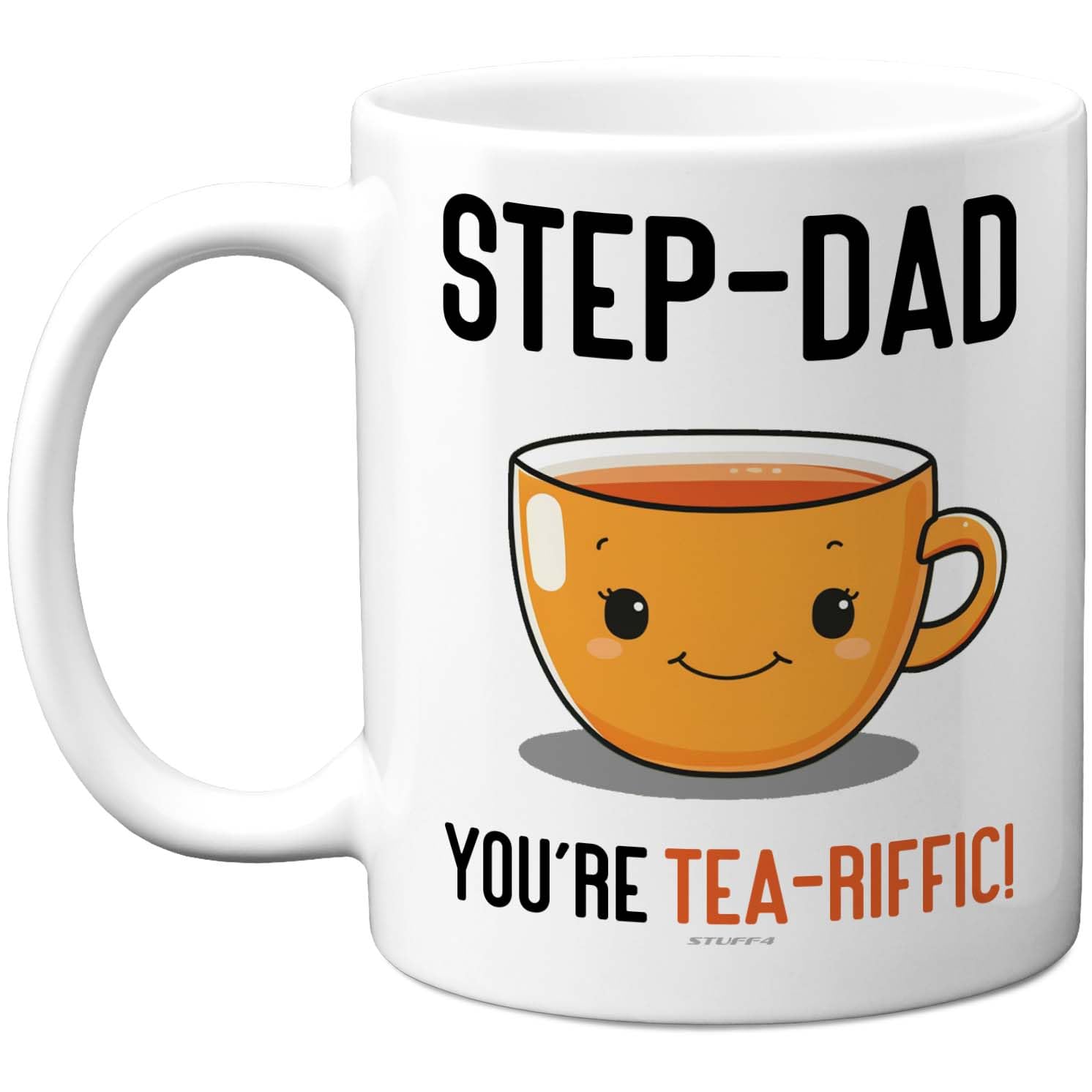 Stuff4 Step Dad Mug - Smiley Tea Cup Motif with You're Tea-riffic Slogan - Cheerful Gift for Father's Day - 11oz Ceramic Gloss Mug