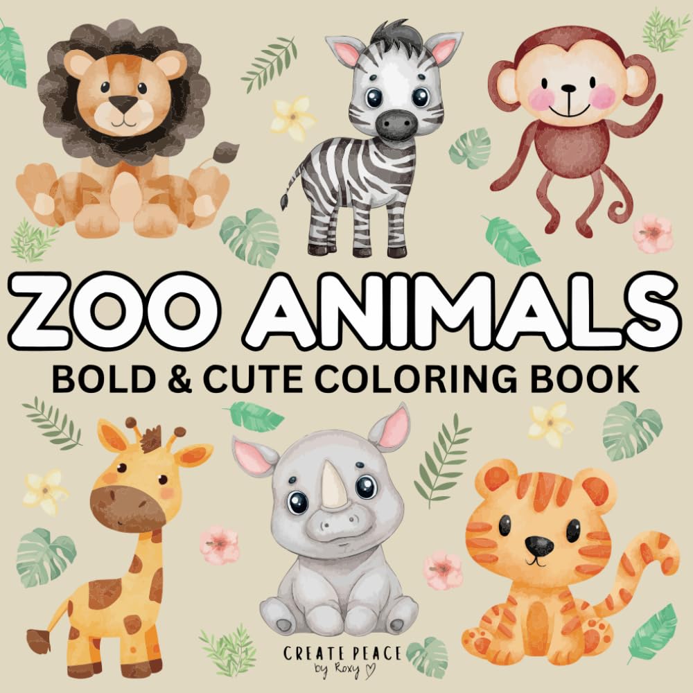 Zoo Animals: 50 Page Bold & Cute Colouring Book