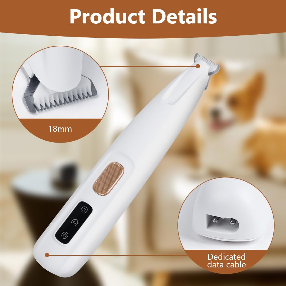 Tondeuse pour Pattes Chien Silencieuse, Tondeuse pour Chien et Chat, Lames Céramique et Inox, LED Intégrée, Rechargeable USB, Étanche, Toilettage Zones Sensibles pour Pattes, Yeux, Oreilles