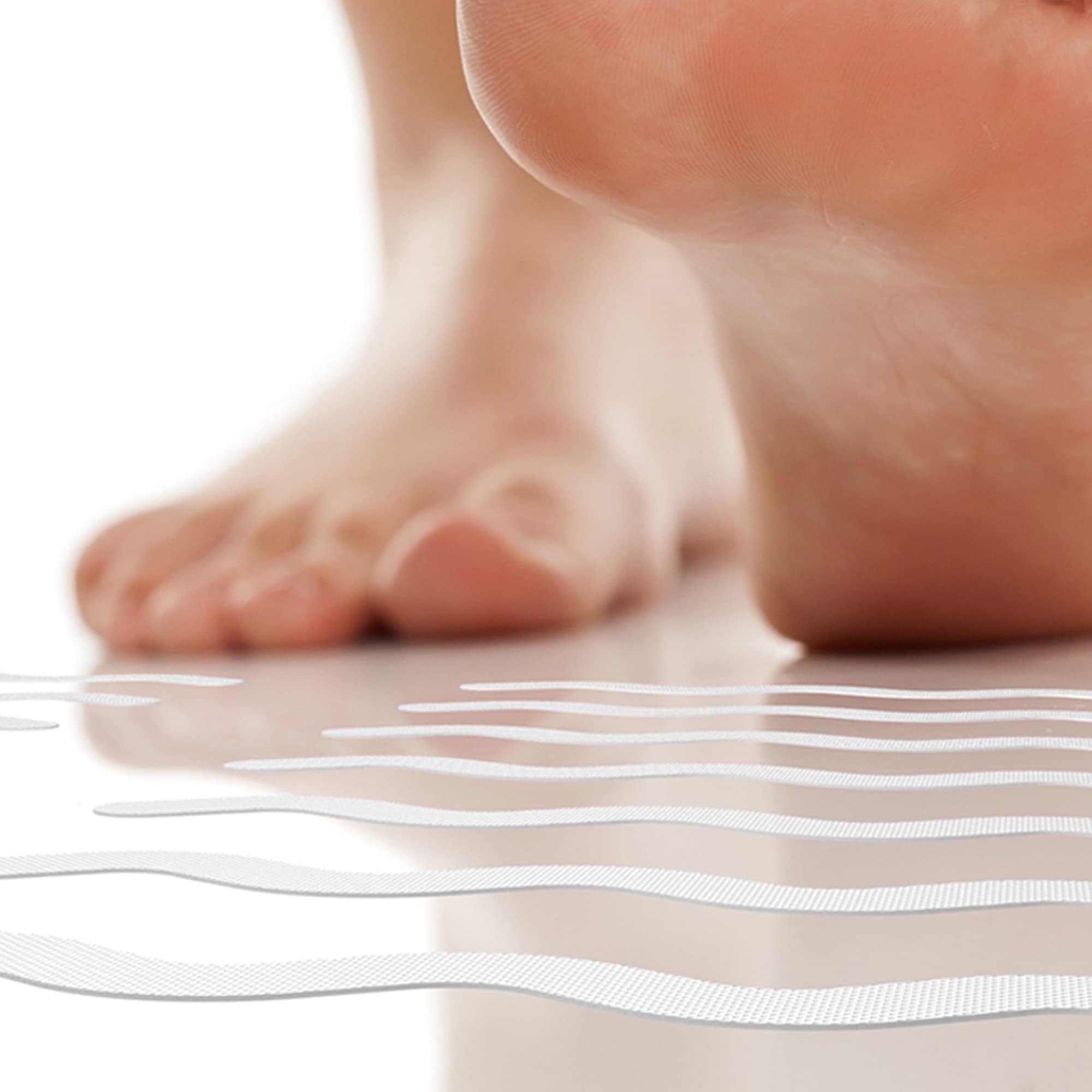 AmeriLuck 24 pcs Textured Shower Treads Non-Slip Stickers, Bath Safety Tub Adhesive Decals, Waterproof, Traction Enhancing Strips with Scraper (White, Wavy)