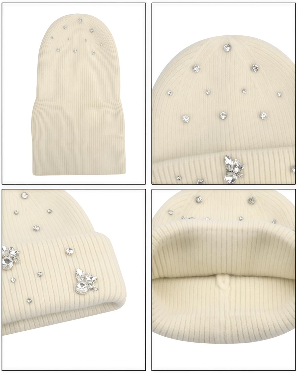 BOLLEY JOSS Womens Winter Beanies Sparkle Crystal Rhinestone Cuffed Knitted Beanie Hats - Image 4