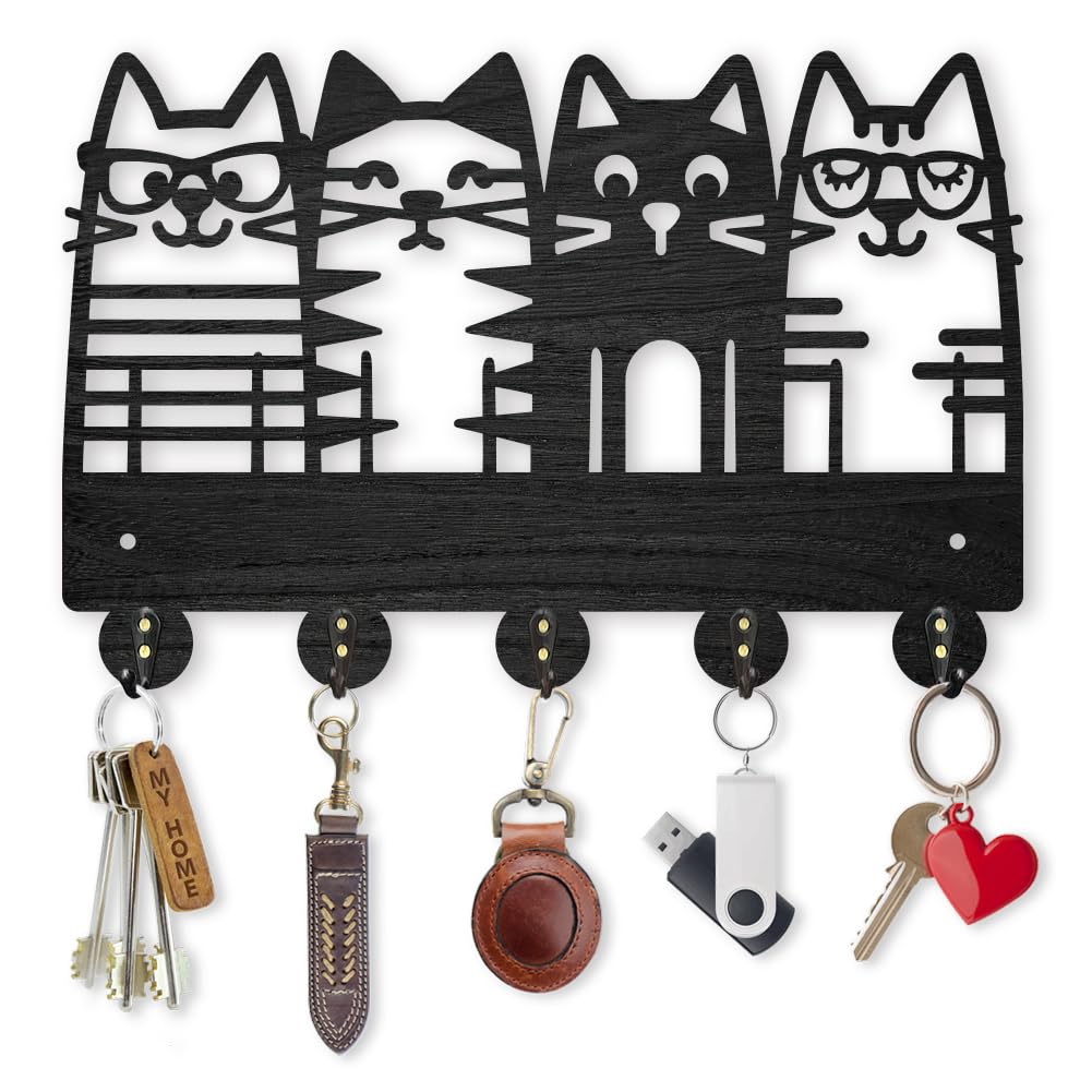 Porte-Clés Mural Bois Cerf Forêt 30x20 Cm – 5 Crochets Alliage, Décoration Entrée Salon, Idéal Cadeau Nature