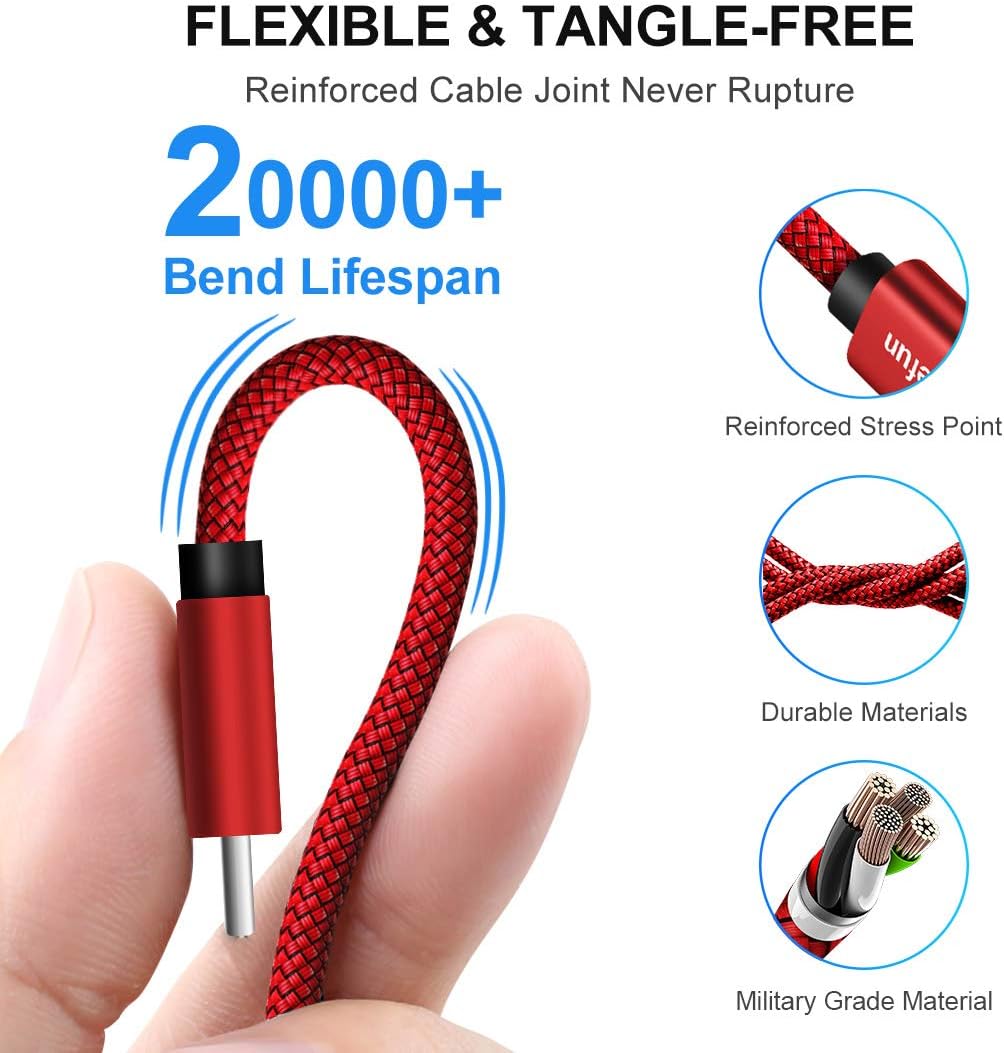 CLEEFUN [2-Pack, 1ft USB C Cable Short Fast Charging, Nylon Braided USB A to Type C Charger Cord Compatible with Galaxy S20 S10 S10e S9 S8 Plus, Note 10 10+ 9 8, A10E A20 A51 A71, Moto G7 G8