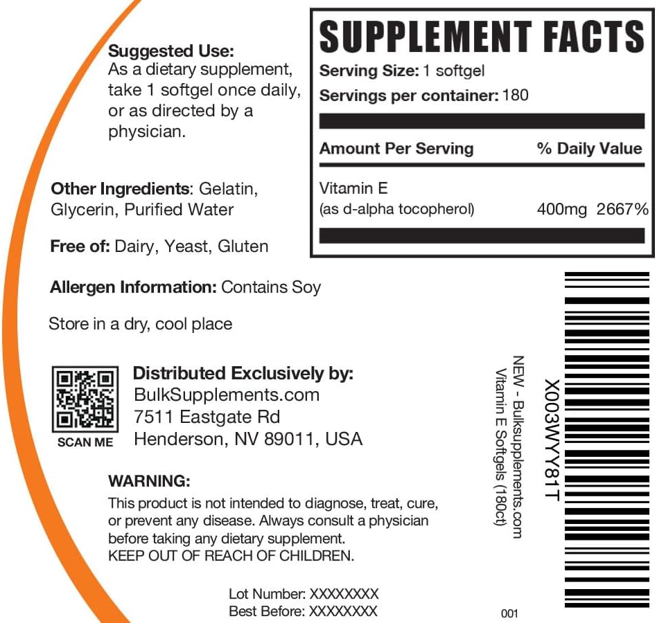 Miniatura 2 de BULKSUPPLEMENTS.COM Cápsulas blandas de vitamina E de 400 UI - Suplementos de vitamina E, cápsulas de vitamina E - Soporte antioxidante, cápsulas