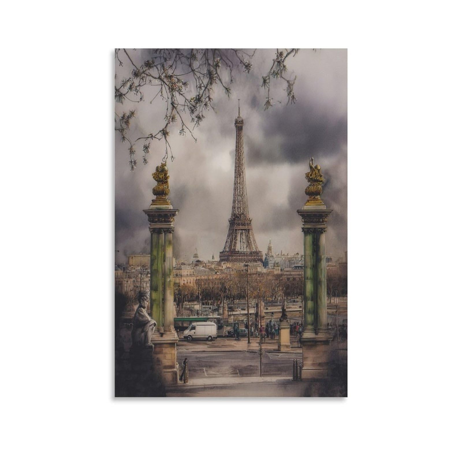 Cnaheiz Unframe-Style Eiffel Tower Paris 16X24inch(40X60cm) Vintage Travel Poster Watercolor Canvas Art
