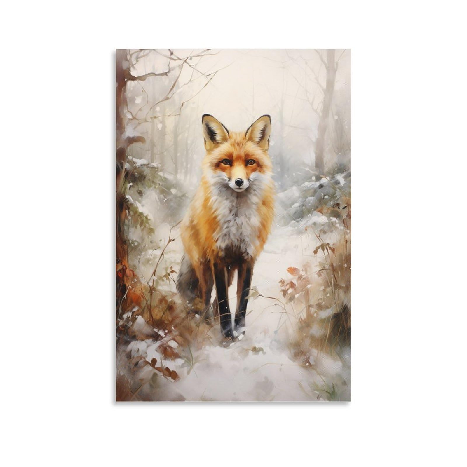Foccar Unframe-Countryside Fox Countryside Fox Canvas Wall Decor Vintage Wildlife Rustic Animal Poster Wall Art For Living Room Bedroom Artwork