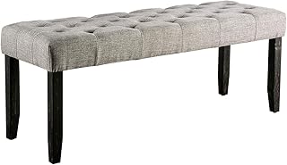 Benjara 48 Inches Bench with Tufted Seat and Chamfered Legs, Gray