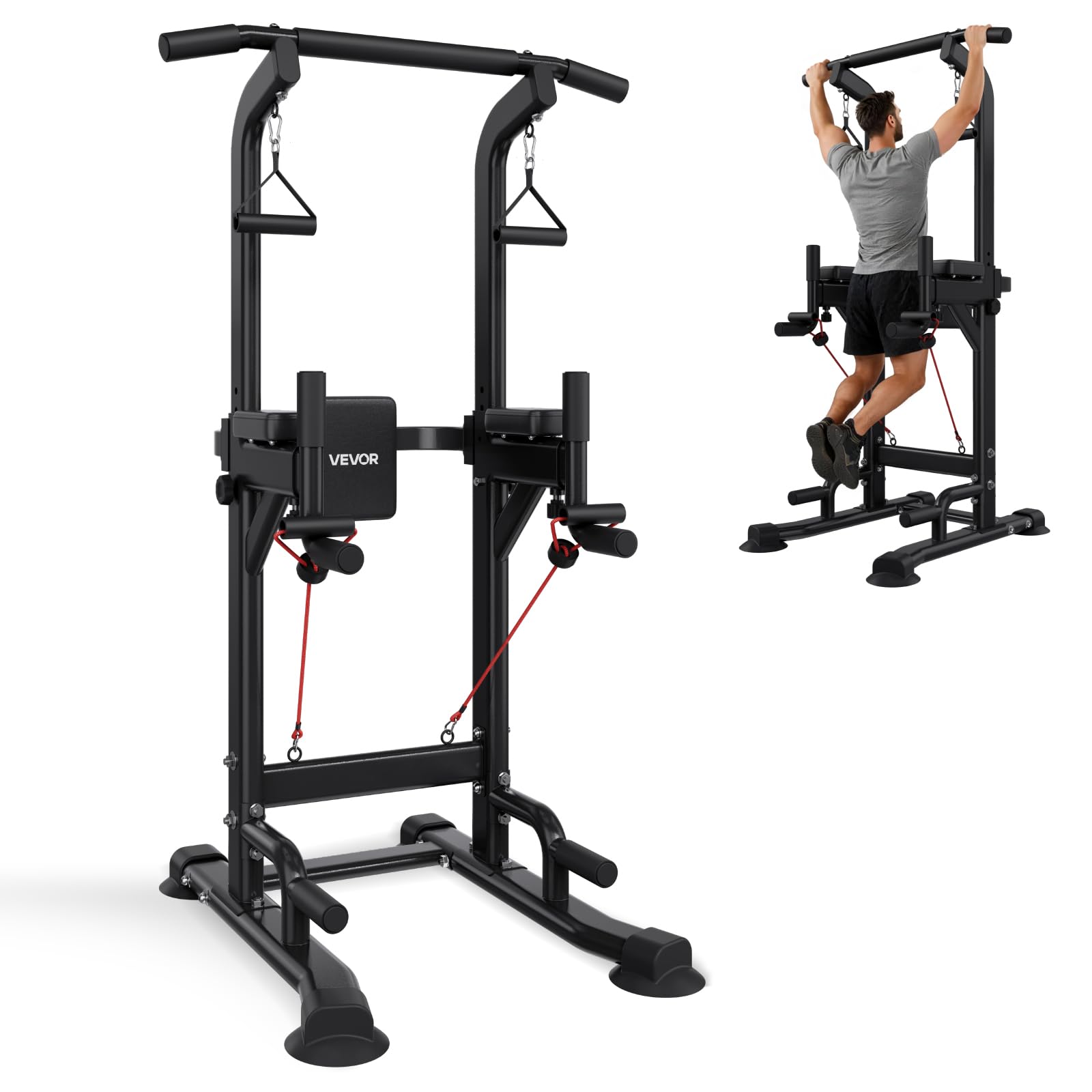 VEVOR Pull Up Bar 330 LBS Power Tower Dip Station Workout Dip Station with H-Shaped Stable Base Back
