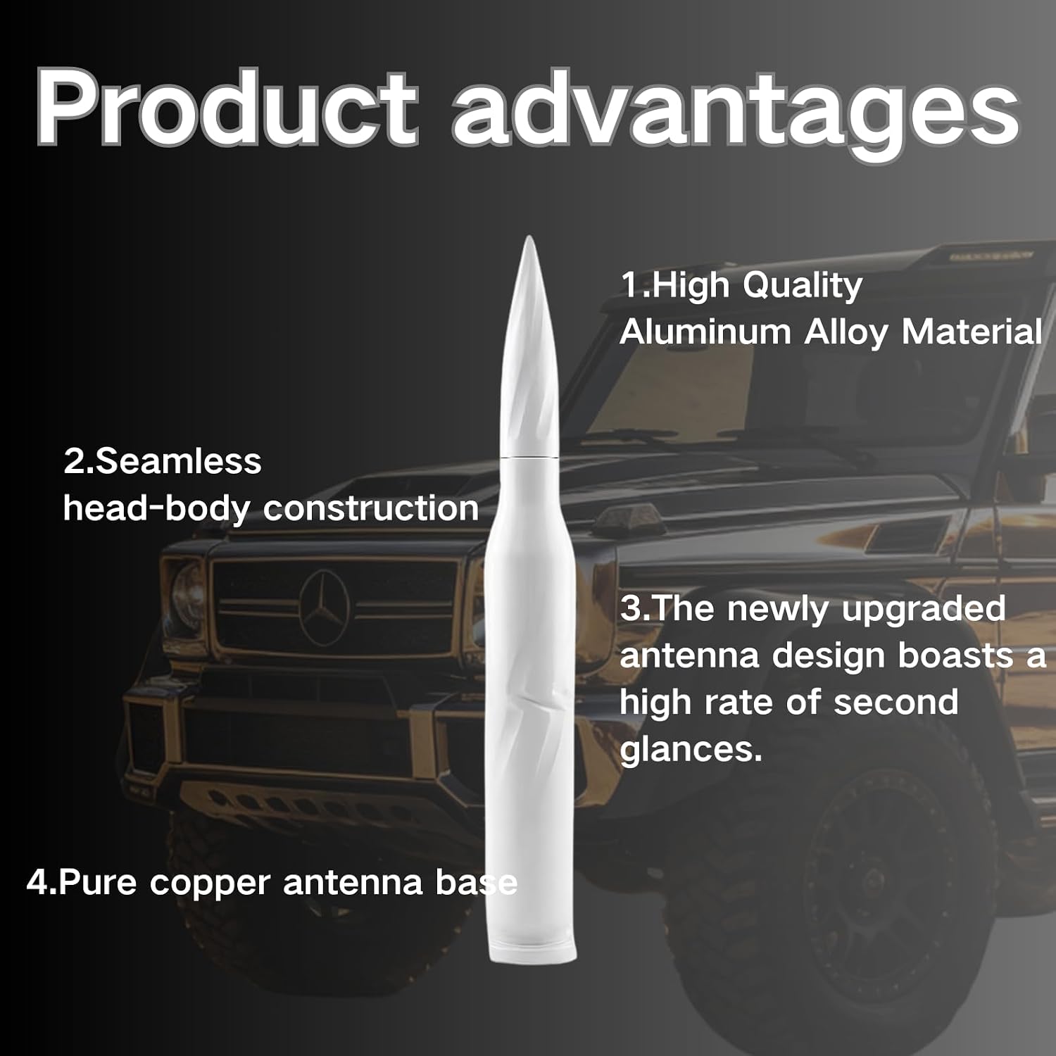 5.5 inch White Bullet Antenna Replacement for Ford F150 F250 F350 RAM 1500 2500 Raptor Truck Antenna Accessories
