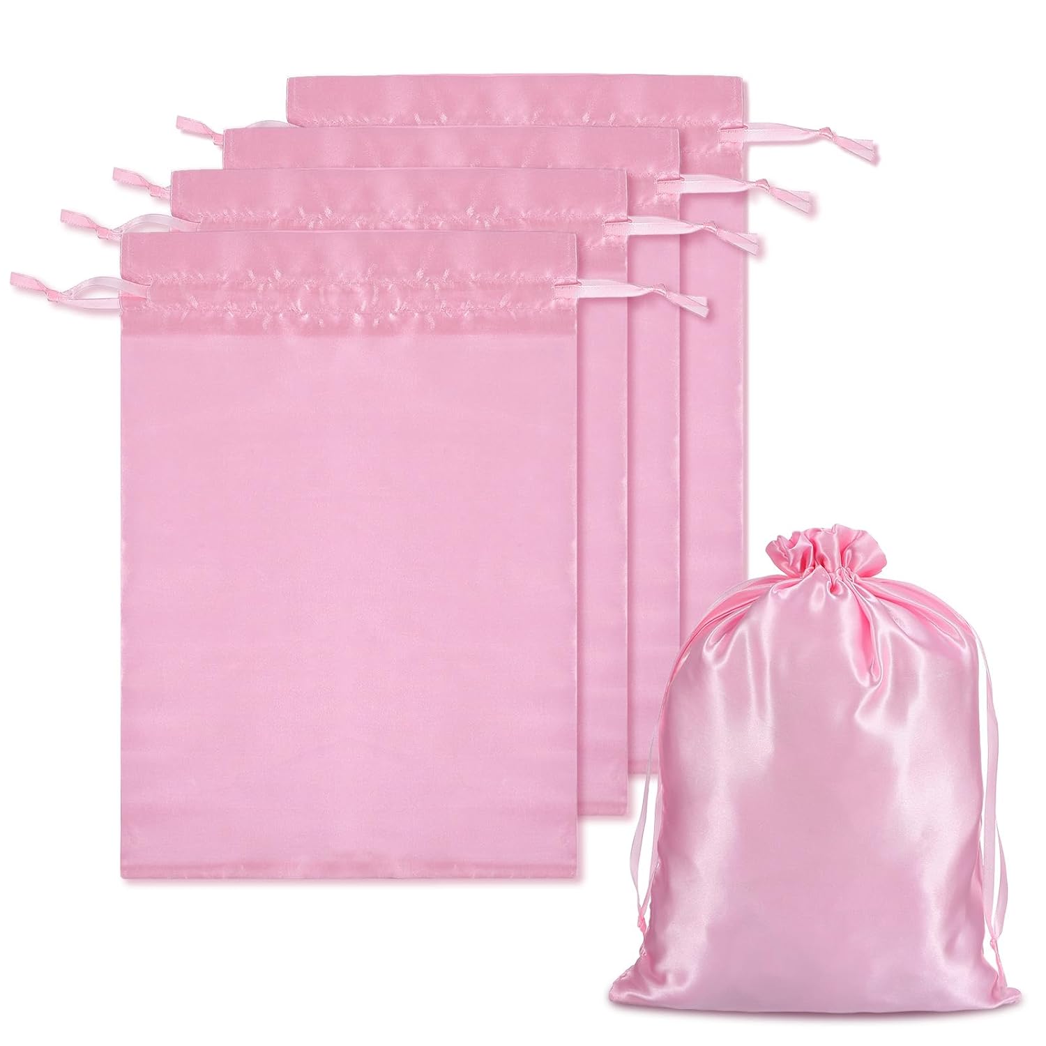 4Pcs Wig Bags with Satin Drawstring,Pink Wig Bags Storage...