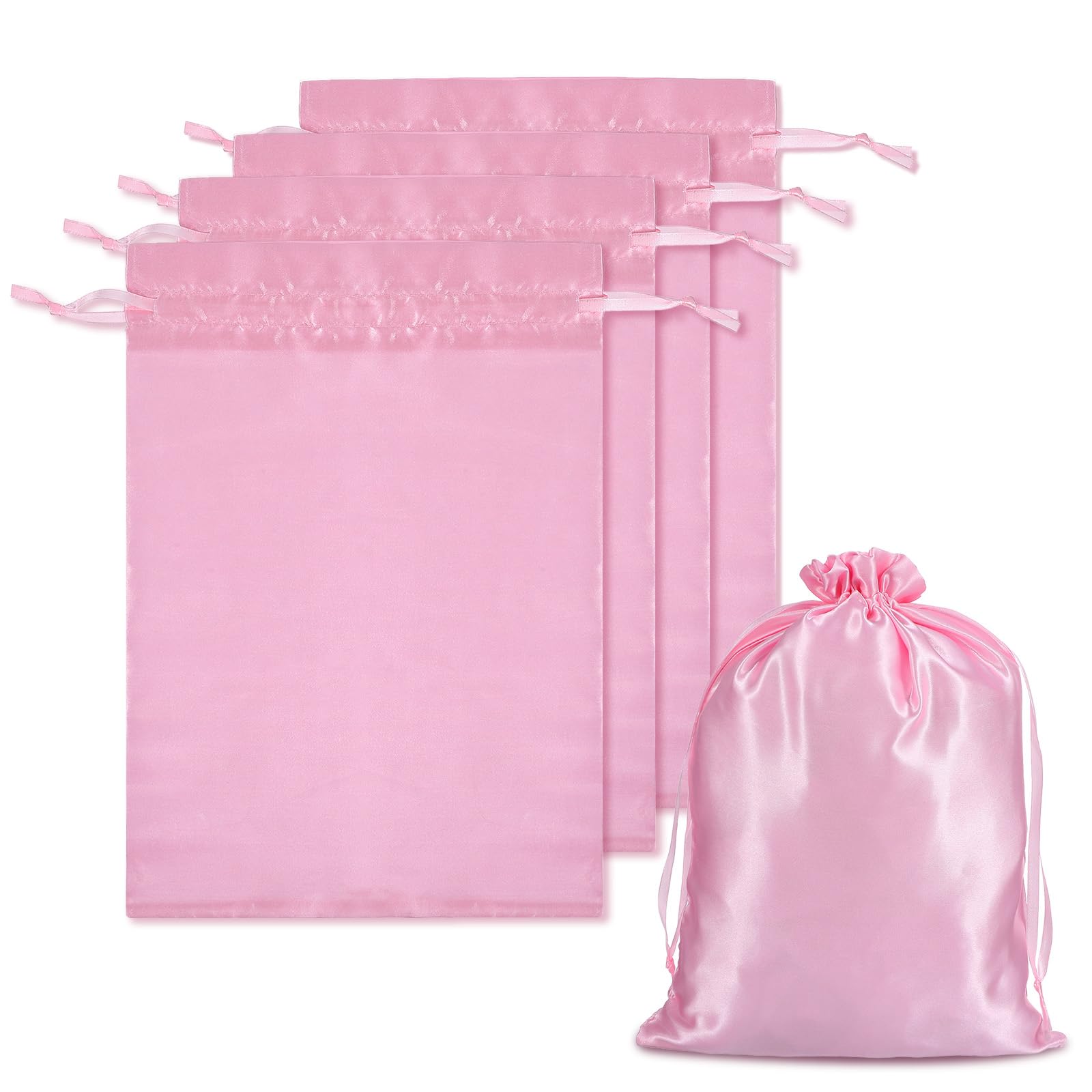 4Pcs Wig Bags with Satin Drawstring,Pink Wig Bags Storage for Wigs Extension Bundle-image-35