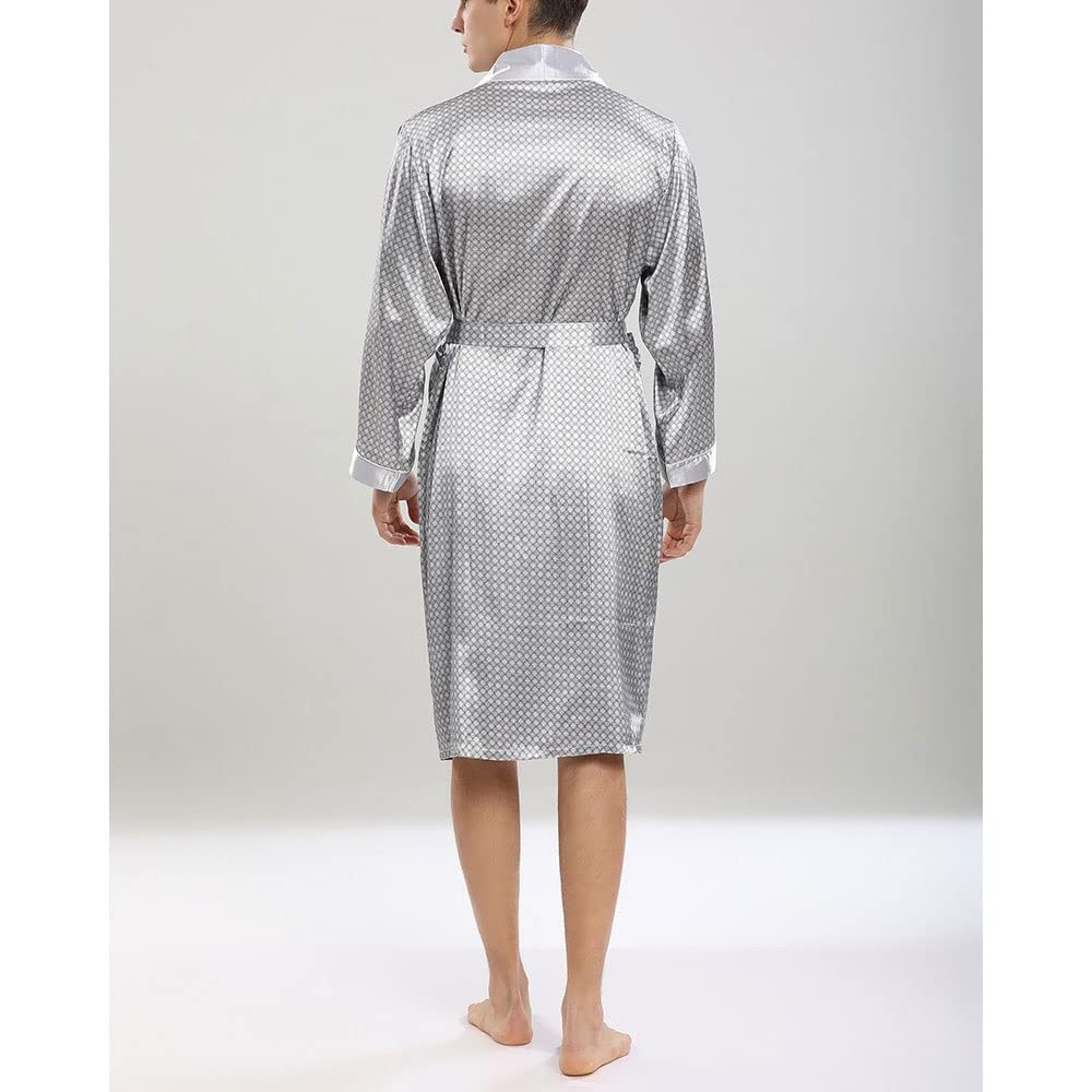 Męski satynowy szlafrok, lekki, kimono, komplet z szortami, szaro-L, szaro-L (rozmiar S)
