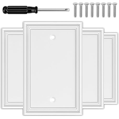 White Decorative Single Blank Light Switch Covers Wall Plate, Natural Bamboo Fiber Material Switch Plates Outlet Covers - Modern Style (1 Gang Blank 4 Pack)