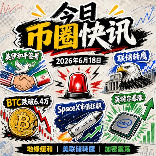 美伊协议正式签署！美联储&ldquo;沃什首秀&rdquo;放鹰重燃加息梦魇，BTC跌破6.4万麻吉惨遭强平，SpaceX市值两倍于比特币，特朗普喊单英特尔大赚六倍，微策略脱锚引发抛售担忧