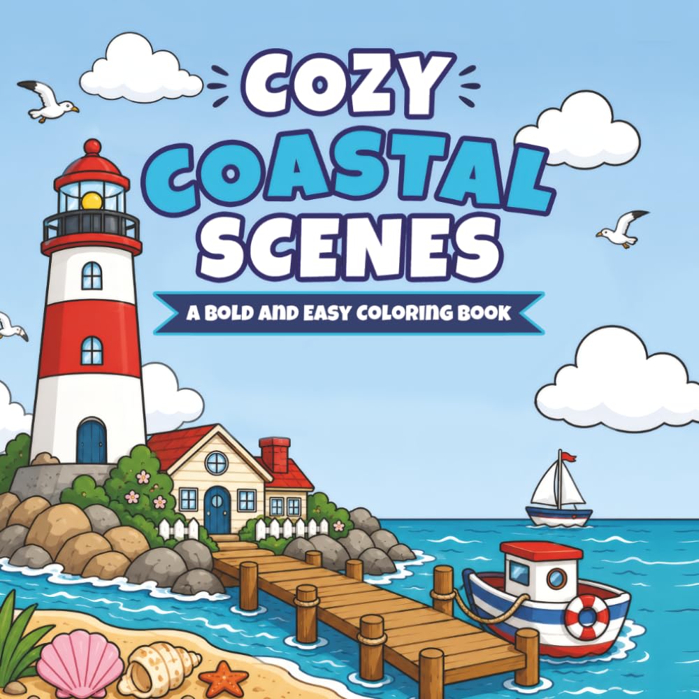 Cozy Coastal Scenes: A Bold and Easy Coloring Book