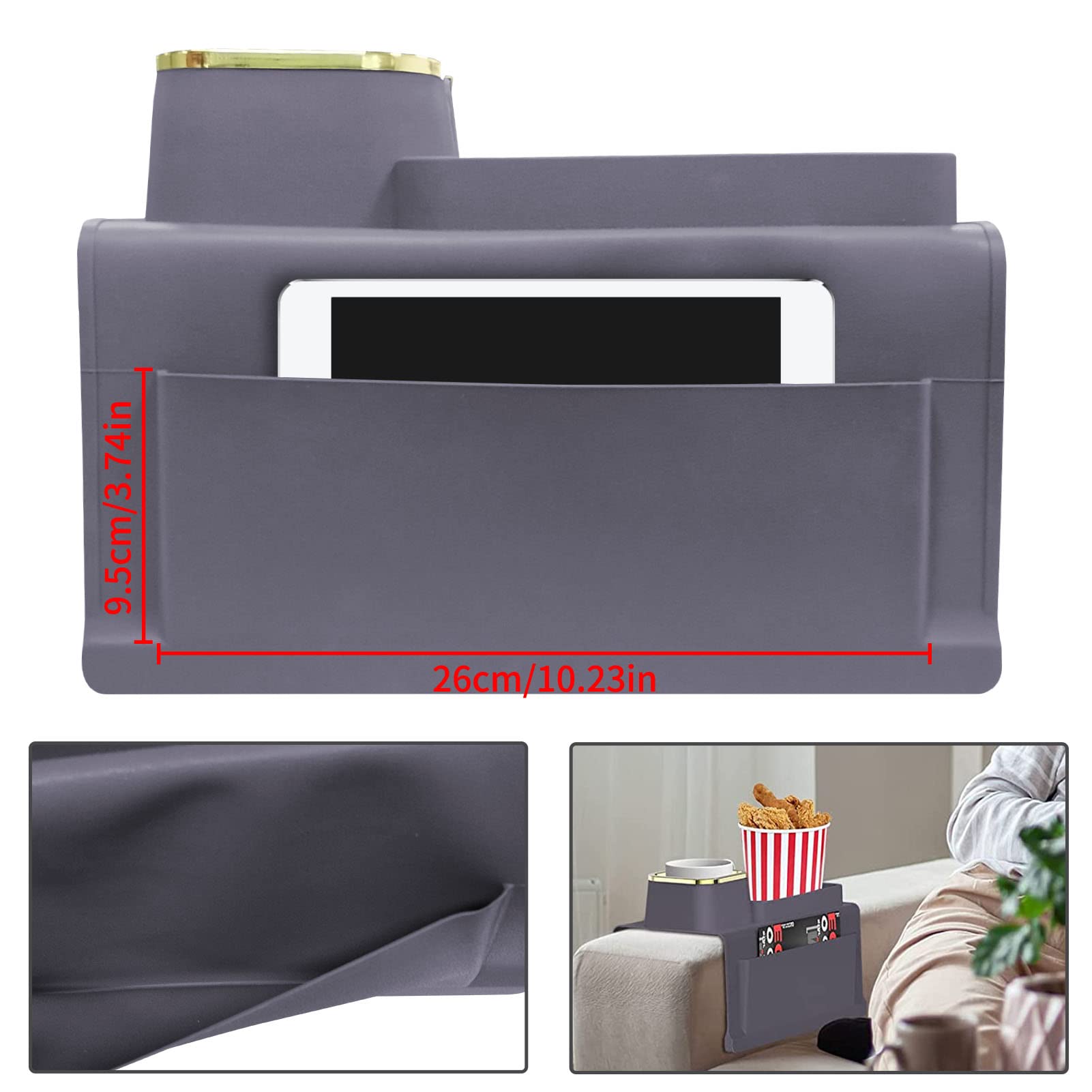 IULONEE Organizer Per Bracciolo Divano Vassoio Per Divano Antiscivolo Divano Borsa Portaoggetti Pieghevole Vassoio Da Bracciolo con Portabicchieri per Divano Braccio Sedia Reclinabile (Grigio)