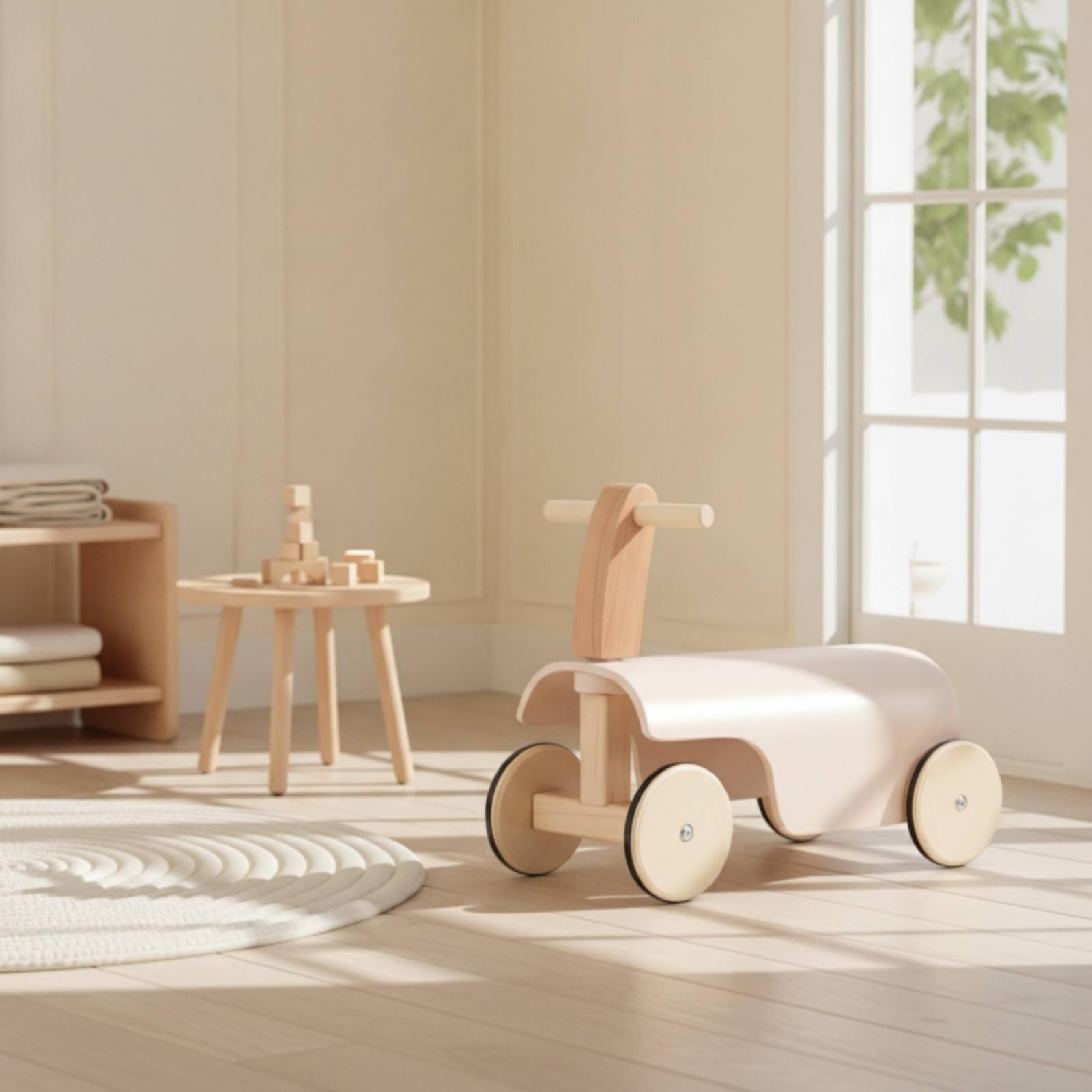 Rosa Pallido Giocattolo Cavalcabile in Legno Giocattolo di Equilibrio in Legno senza Alimentazione per Bambini Piccoli