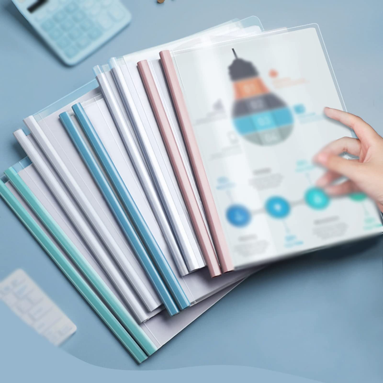 Klemmbrett 100 Stück A4-Ordner mit Zugstange, transparent, for Lebenslauf, Präsentation, Dateiordner, verdickt, gemischte Farben, Datenspeicherung, Ordner, Organizer, Bindemittel Mappe
