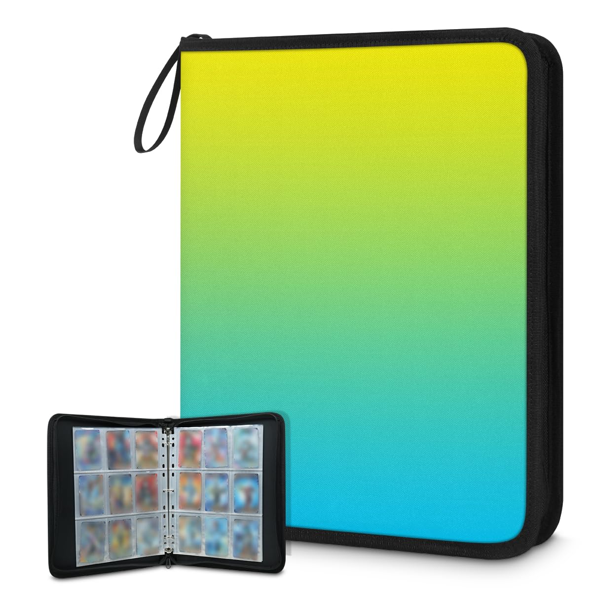 Raccoglitore per carte con 9 tasche, 900 tasche, con chiusura a cerniera (giallo blu sfumato)