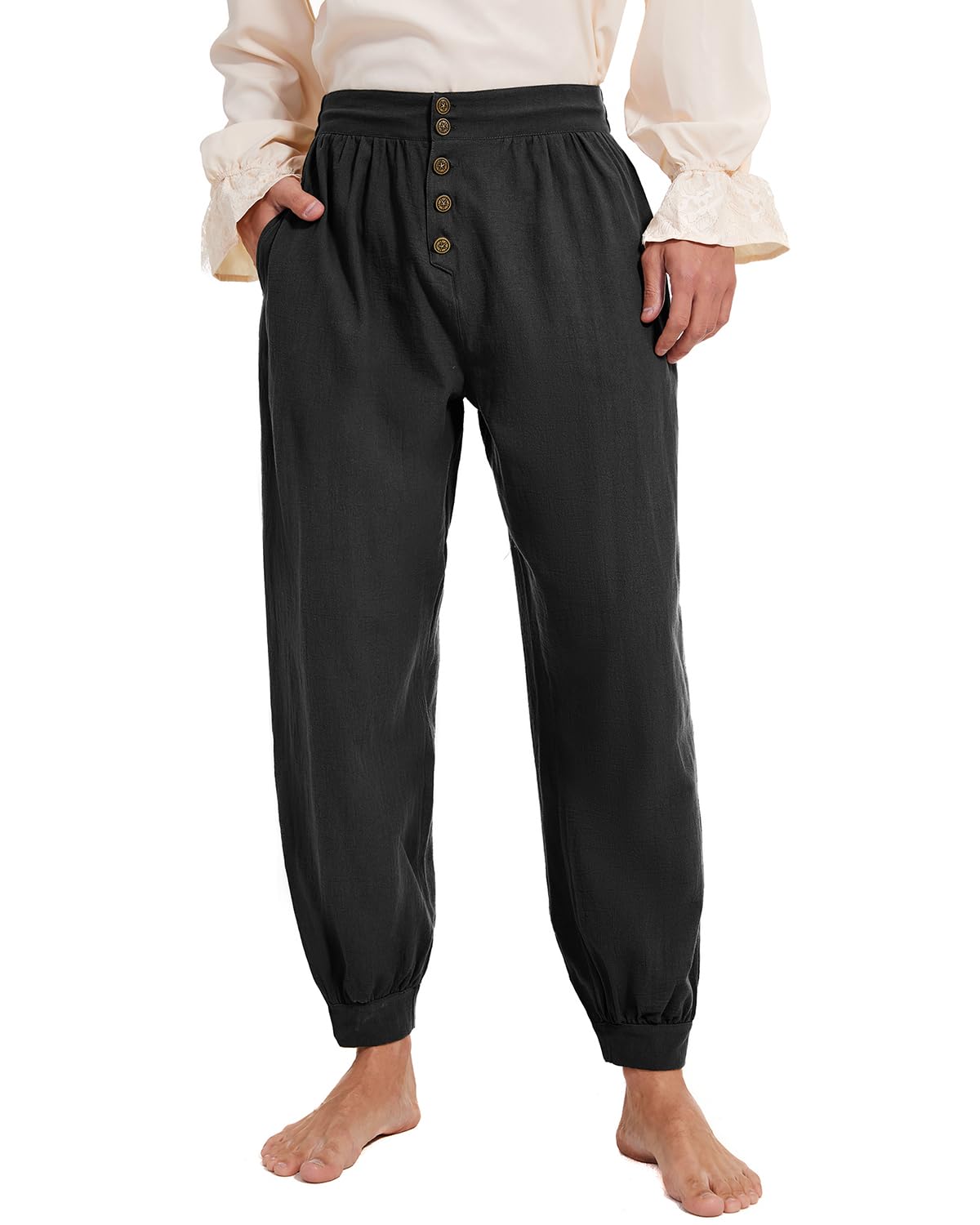 Photo 1 of Century Star Pirate Pants Renaissance Costume Men's Medieval Ren Faire Viking Colonial Steampunk Gothic Navigator Halloween Cosplay Trousers with Drawstrings Black X-Large