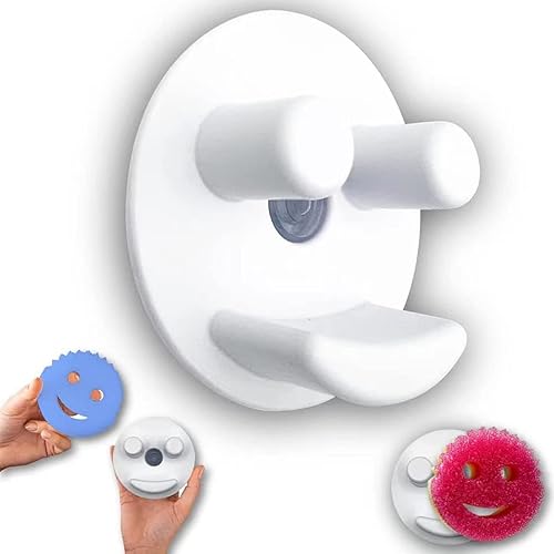 Miniatura 5 de Soporte de esponja con ventosa, organizador de fregadero de cocina para esponjas redondas para sostener esponjas de sonrisa, estante autodrenante