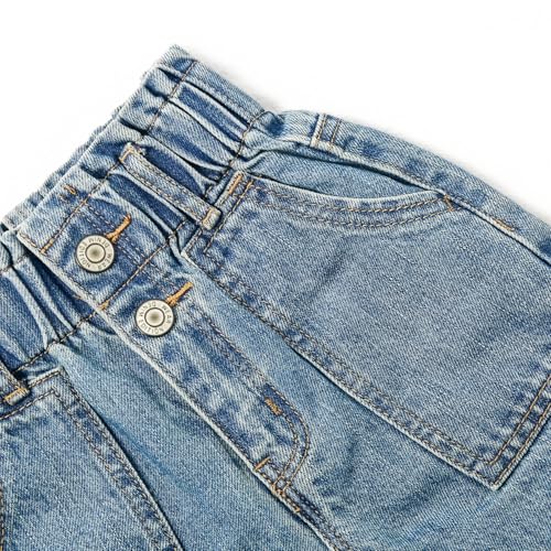 KIDSCOOL SPACE Baby Mädchen Jeans, Kleinkind Elastischer Bund mit D-Ring Schrägtaschen Weite Denim Hose, Hellblau, 18-24 Monate