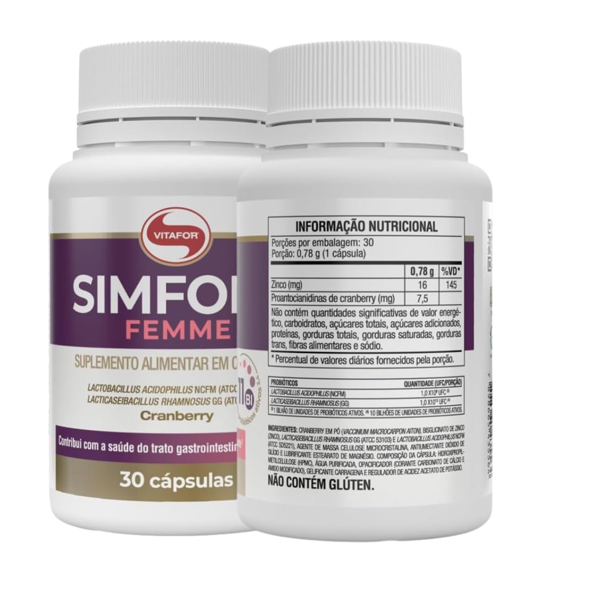 Simfort Femme Cranberry E Zinco Vitafor 30 Caps | Amazon.com.br